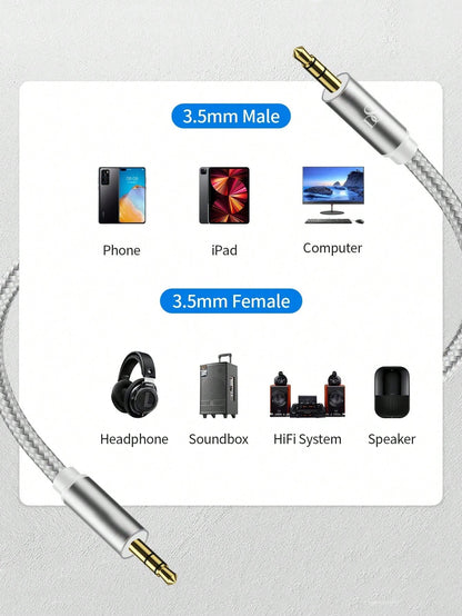 D8 1m 3.5mm Male-to-Male Aux Cable, for Cars, Headphones, Speakers & More