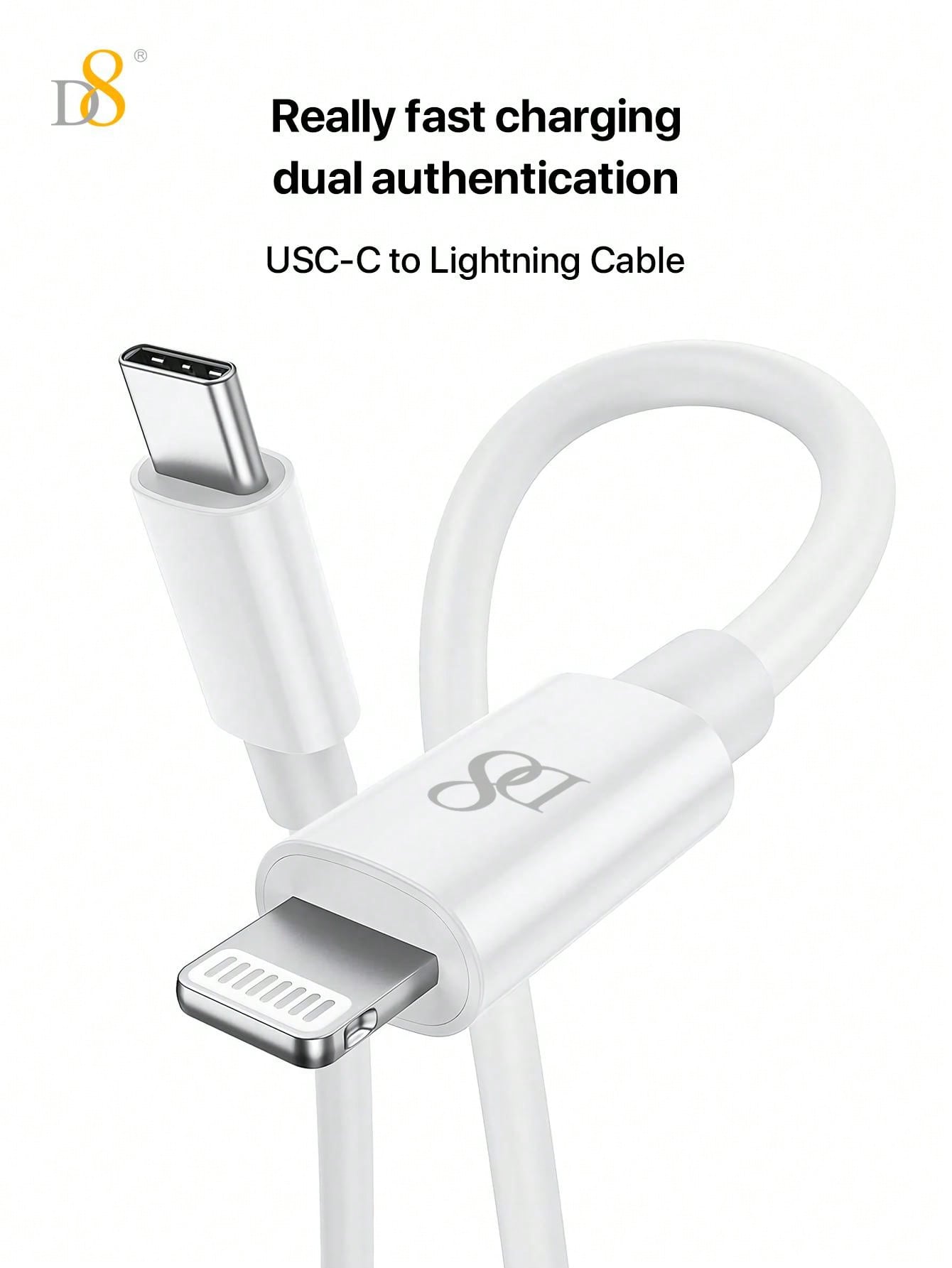 D8 MFi Lightning Cable 3-Pack, USB-C & USB-A, PD Fast Charge for iPhone/iPad