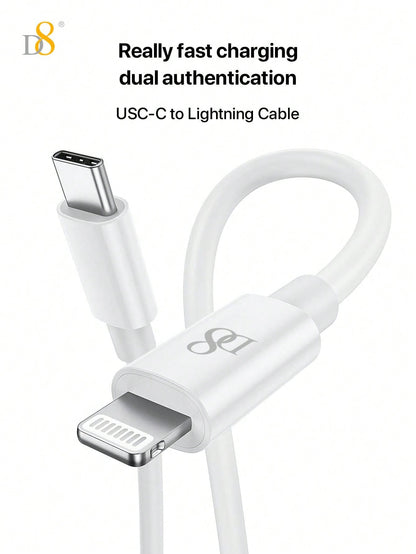D8 MFi Lightning Cable 3-Pack, USB-C & USB-A, PD Fast Charge for iPhone/iPad