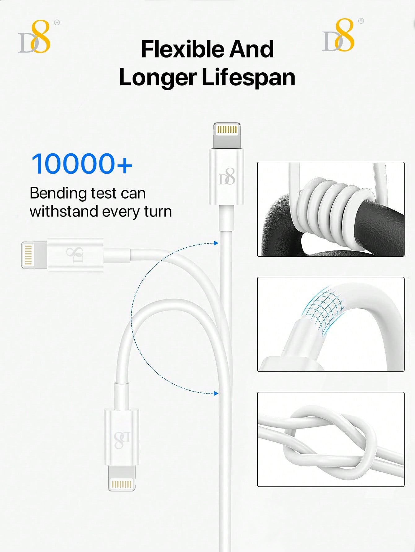 D8 1.5M MFi Certified USB A to Lightning Charger Cable, 2.4A Fast Charging