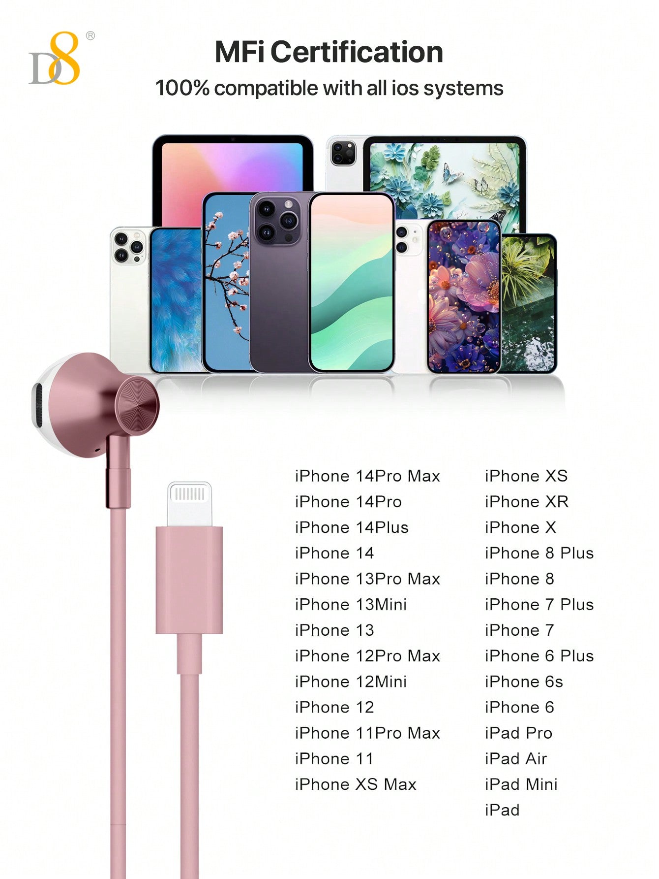 D8 USB-C Earbuds 2-Pack, Mic & Volume Control for iPhone/Galaxy/iPad