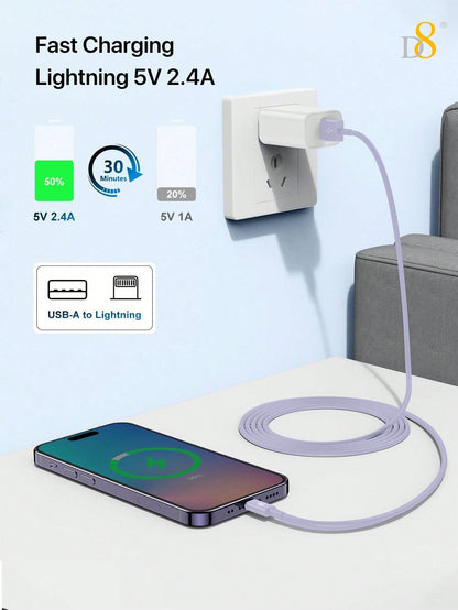 D8 MFi Certified USB-A to Lightning Charger Cable, 2.4A Fast Charging (0.25M/1M/1.5M/2M)