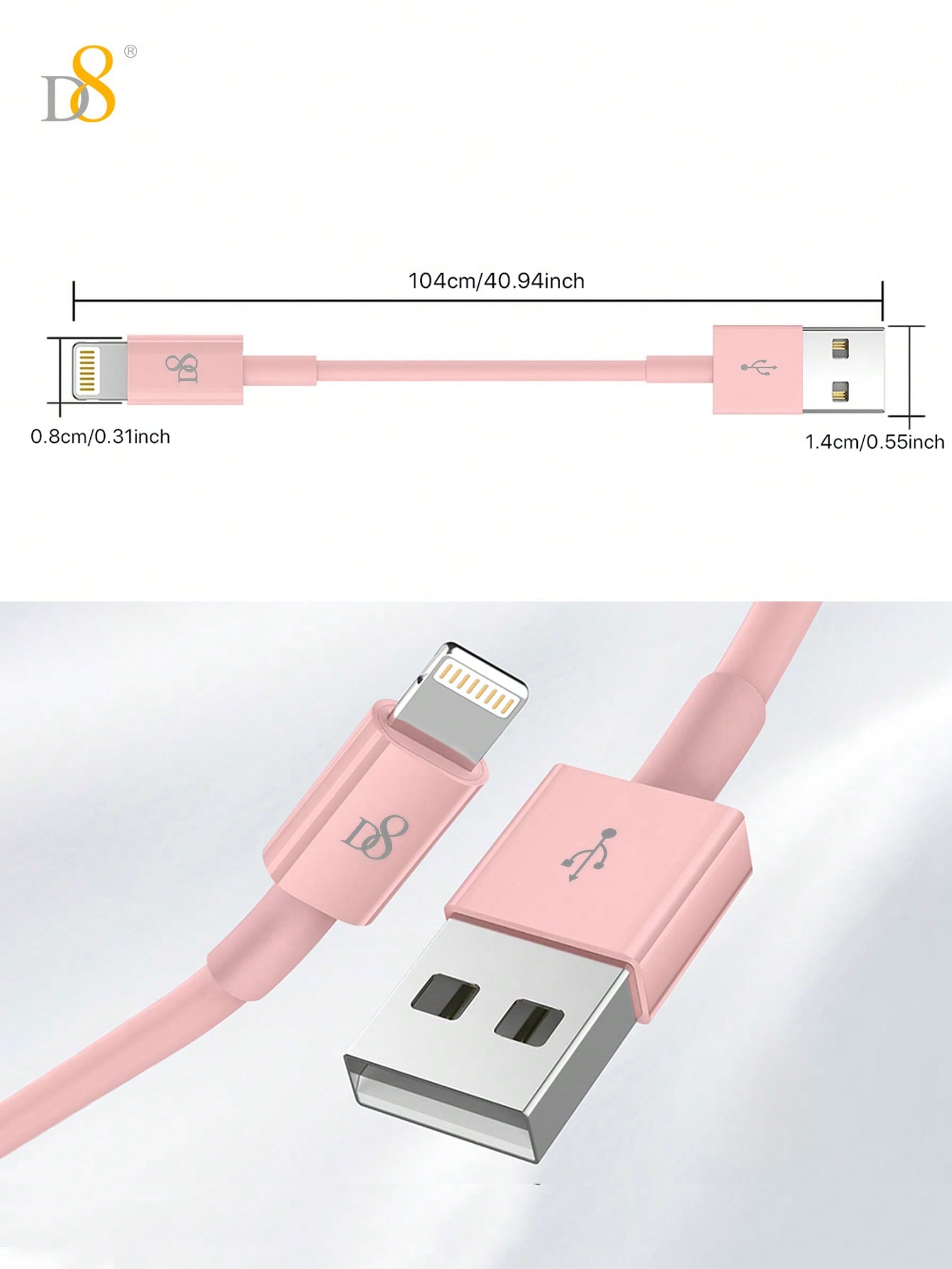 D8 3-Pack USB-A to Lightning Cable, MFi Certified 2.4A Fast Charging (1M)