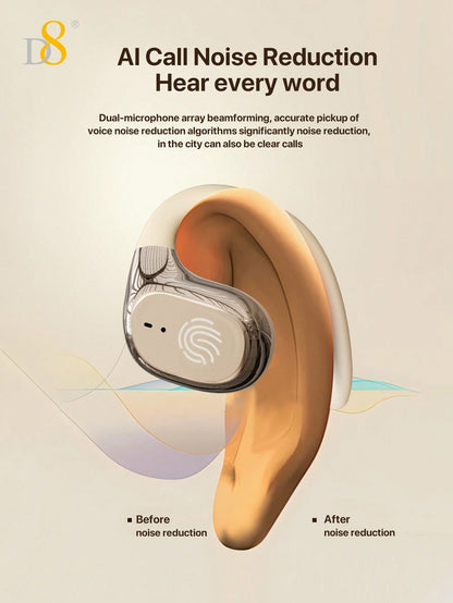 D8 Wireless Sport Earbuds, Noise-Canceling Mic, 72H Battery, HiFi Sound, USB-C