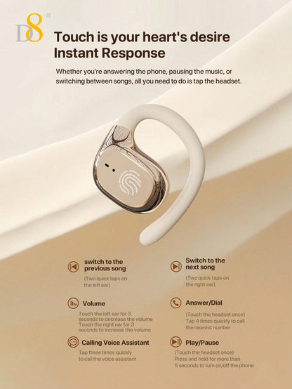 D8 Wireless Sport Earbuds, Noise-Canceling Mic, 72H Battery, HiFi Sound, USB-C