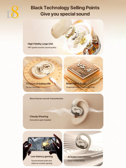 D8 Wireless Sport Earbuds, Noise-Canceling Mic, 72H Battery, HiFi Sound, USB-C