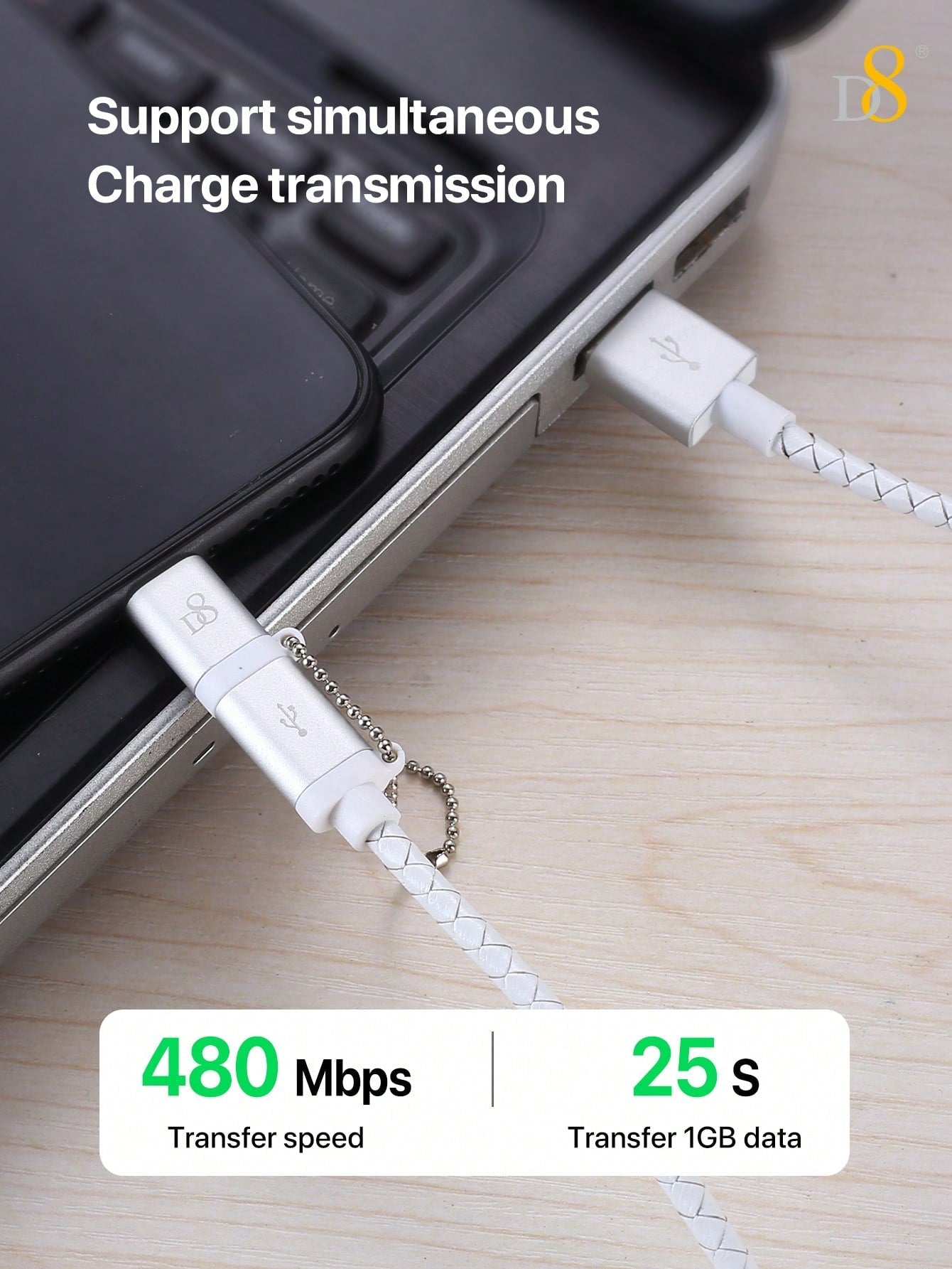 D8 DIY Handmade Beaded MFi Certified 2-in-1 iPhone & Micro USB Charger Cable