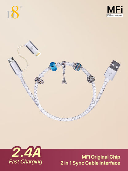 D8 DIY Handmade Beaded MFi Certified 2-in-1 iPhone & Micro USB Charger Cable